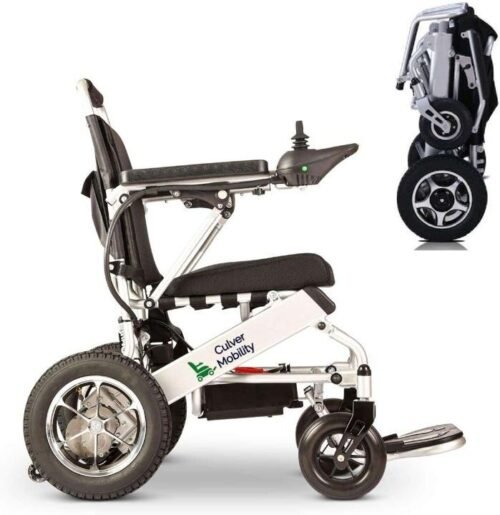 culver-mobility-Electric Power Wheelchair Scooter Fold Lightweight Folding Safe Electric Wheelchair Motorized FDA Approved Aviation Travel (Free Wheelchair RAMP Gift) (Silver-17.5 inc)